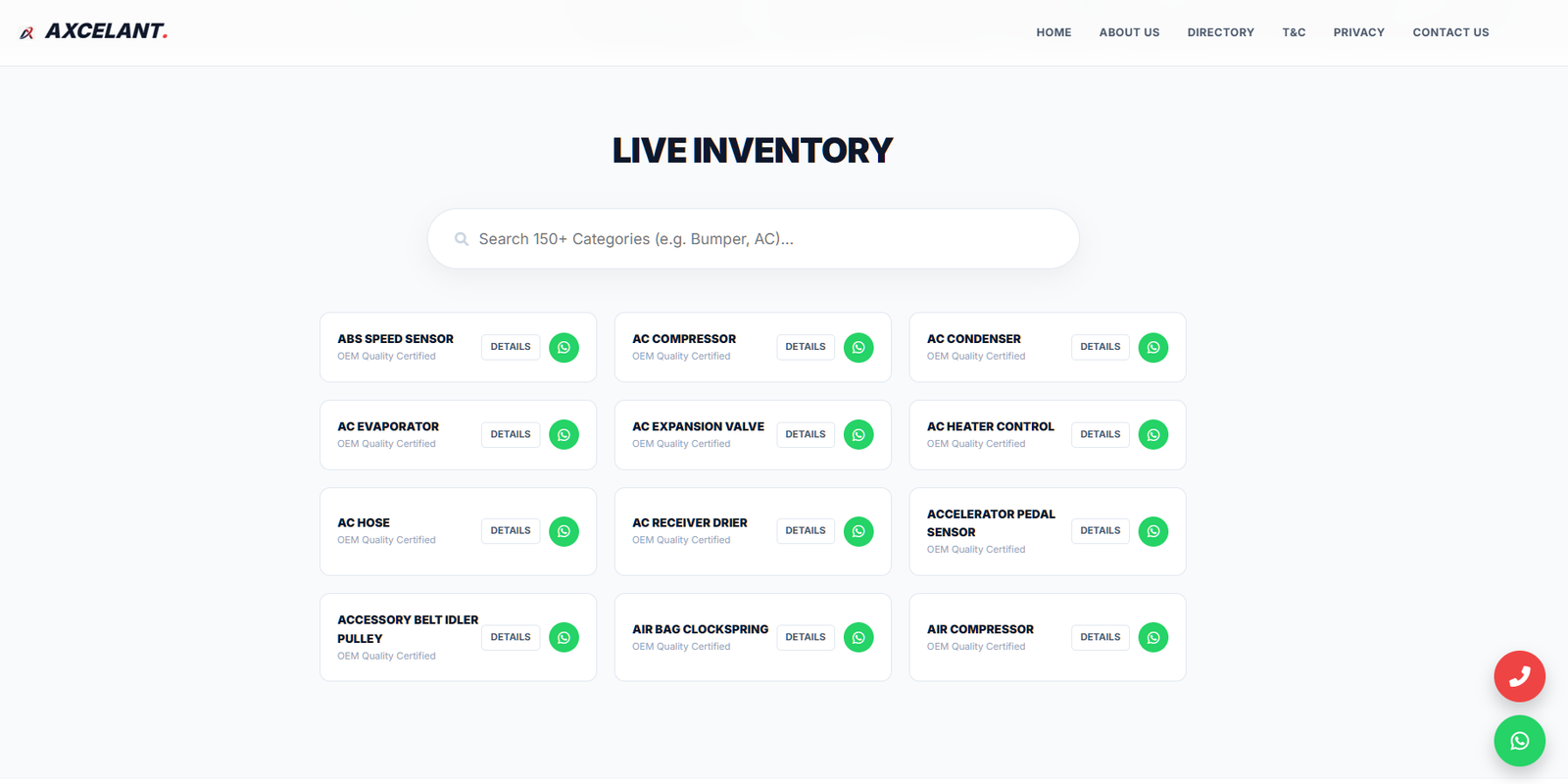 Axcelant Auto Parts Live Spare Parts Inventory UI by WE33RAS IT PVT LTD